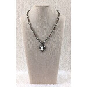 Vintage-Style Beaded Cross Pendant Necklace‎ – Brown & Ivory Boho Design